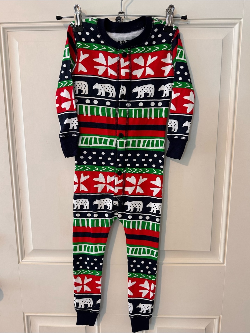 Lazy Ones- Holiday Polar Bear Print Footless Pajamas - Red/Green/Blue